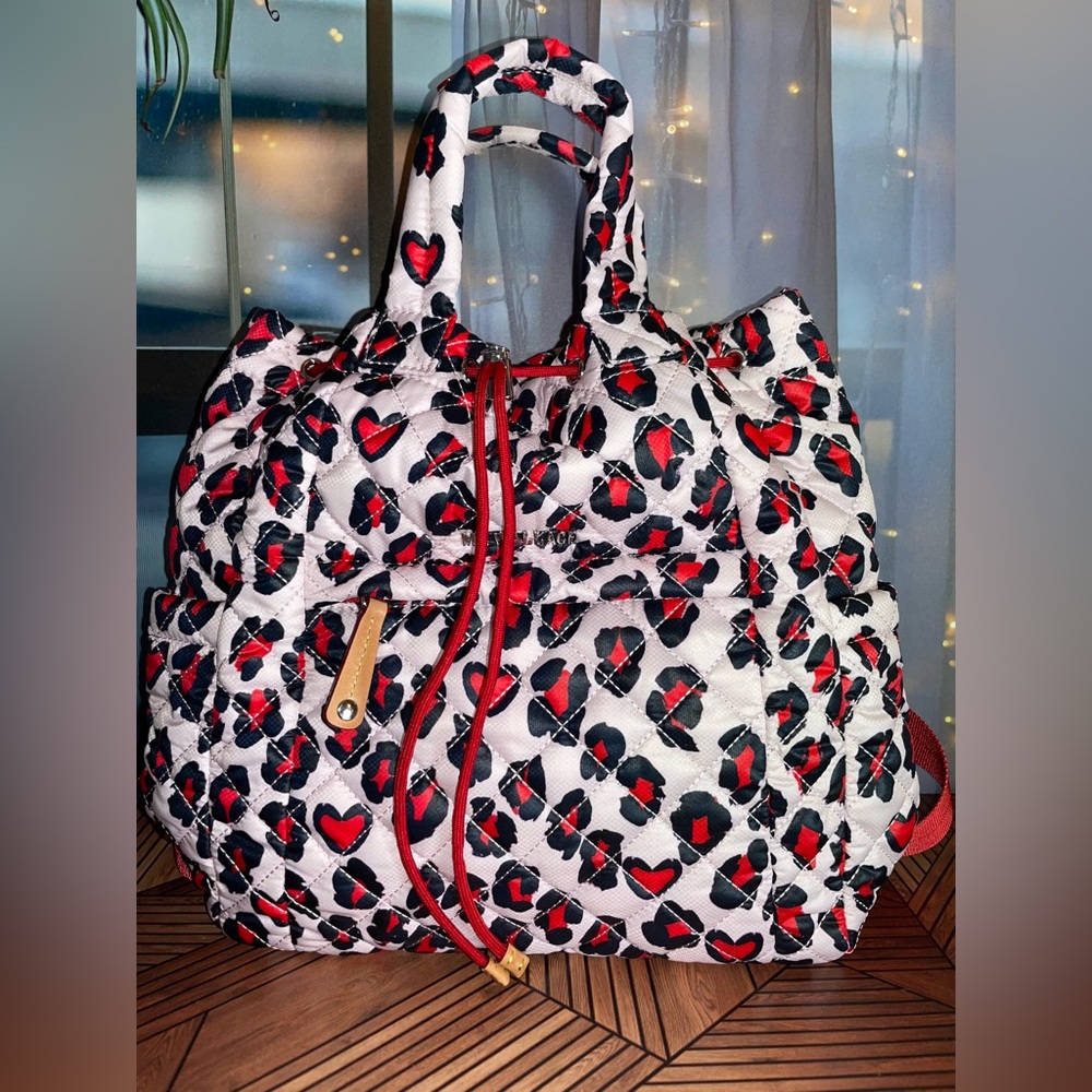 MZ Wallace Small Metro Convertible Backpack Heart Leopard Print